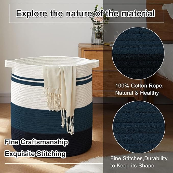 OIAHOMY 80L Laundry Baskets Hamper with Handles,Decorative Basket for Living room,Woven Storage Basket for Toys Bin,Pillows, Blankets,Clothes-20x18in-Gradient Blue | Tall Dirty Clothes Hamper with Handle,Blanket Basket,Decorative Basket for Living Room...