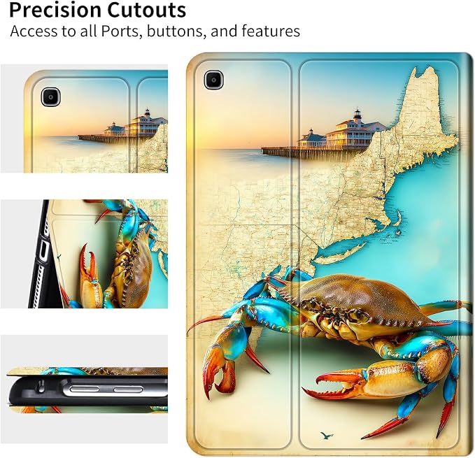 for Samsung Galaxy Tab S5e 10.5" 2019 SM-T720/T725 Case | Slim Leather Smart Cover with Multi-Angle Anti-Slip Stand [Auto Wake/Sleep] Shell for Women Men, Map Crab