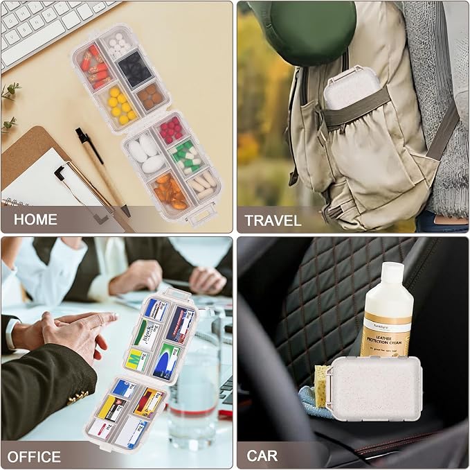 Travel Pill Organizer with 189 Labels, Pill Case Travel Medicine Pill Organizer Pill Container Vacation Travel Essentials for Women (Beige, 1 Pack)