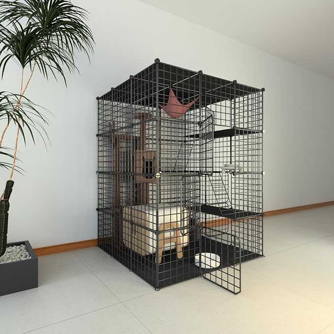 Indoor Cat Cage Enclosure DIY,Cat Playpen Catio Thick Metal Wire Kennels for 1-3 Cats Kitten Cage Detachable Patio Cat Crate（Only Cage）