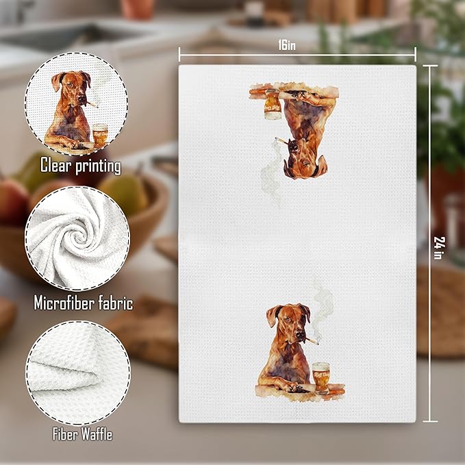 Funny Rhodesian Ridgeback Dog Kitchen Towels Decorative, Rhodesian Ridgeback Gifts Hand Tea Towels for Kitchen Man Cave, Dog Lovers Gifts for Men Dish Towel, 16x24 Inch