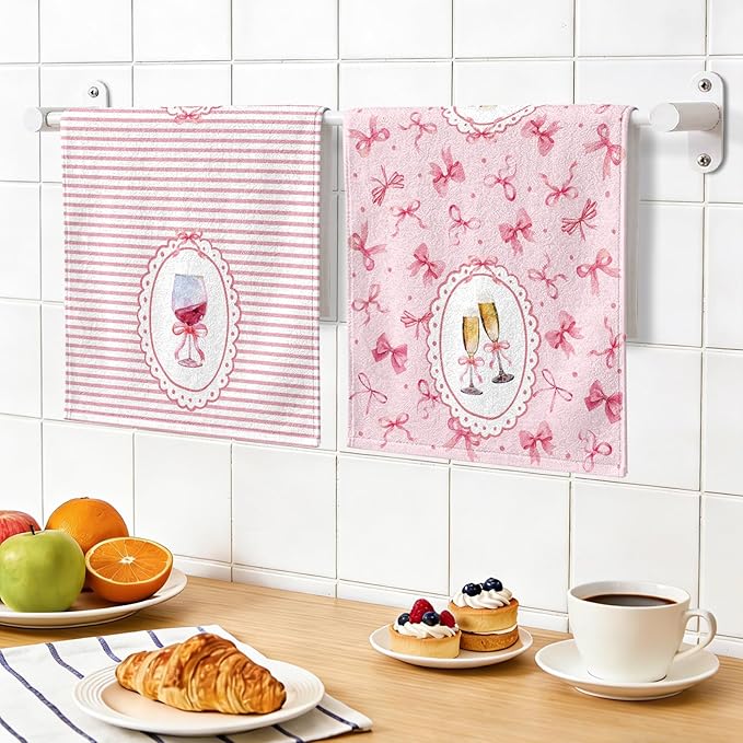Wine Kitchen Towels Set of 2 - Wine Lovers Dish Towels for Drying Dishes, Gifts for Women Wines Lover, Bar Towel for Kitchen Home Bar Decor, Bar Dish Decor Gifts for Drinking Lovers