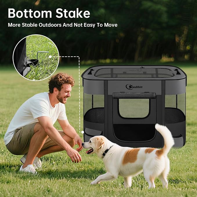 Siedihit 31" Dog Playpen,Cat Puppy Pen, Pet Portable Crate Indoor Outdoor | Durable Travel Camping Use,Foldable Dog Kennel Tent Cage for Rabbit Small Animals with Carrying Case(Dark Grey, Medium)