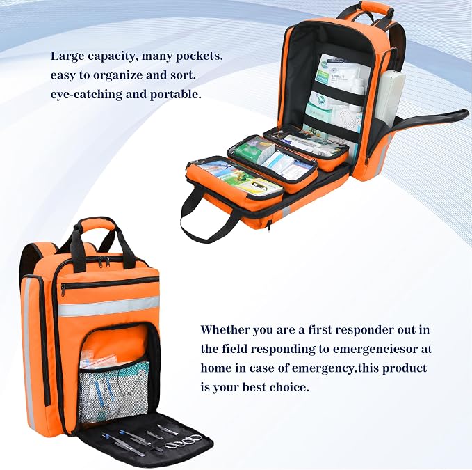First Aid Bag Empty,EMS,EMT,Emergency Trauma Doctor Bag,First Aid Kit For Car,Home,Hiking,Camping and Travel (Orange)