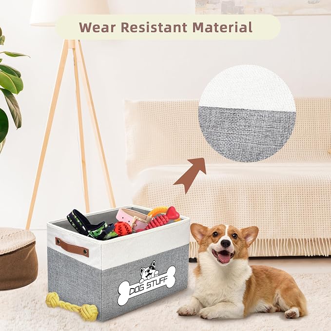 Collapsible Box, Dog Toy Basket, Storage Bin for Pet Accessories | Fabric Storage with Handle, Organizer for Living Room, Gray