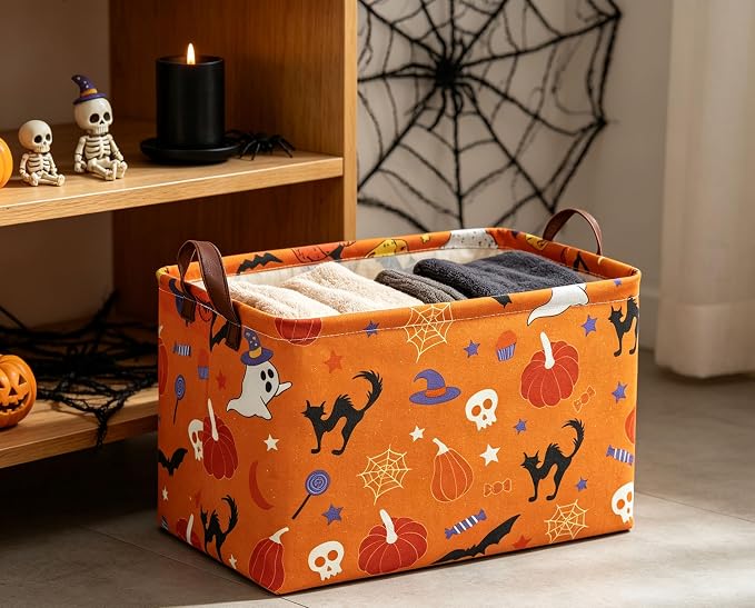 Halloween Basket Pumpkin Baskets Trick or Treat Basket Rectangular Storage Bin for Halloweens Parties(Candy Pumpkin)