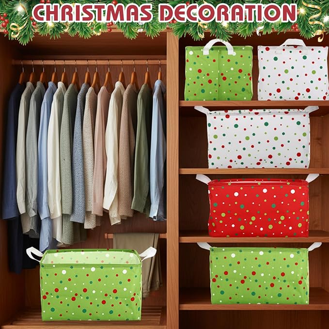 LemonRoad 3 Pcs Storage Bin Baskets Christmas Candy Themed Shelf Baskets Rectangular Foldable Clothes Washing Bin for Xmas Holidays Bedroom Classroom Home Shelves