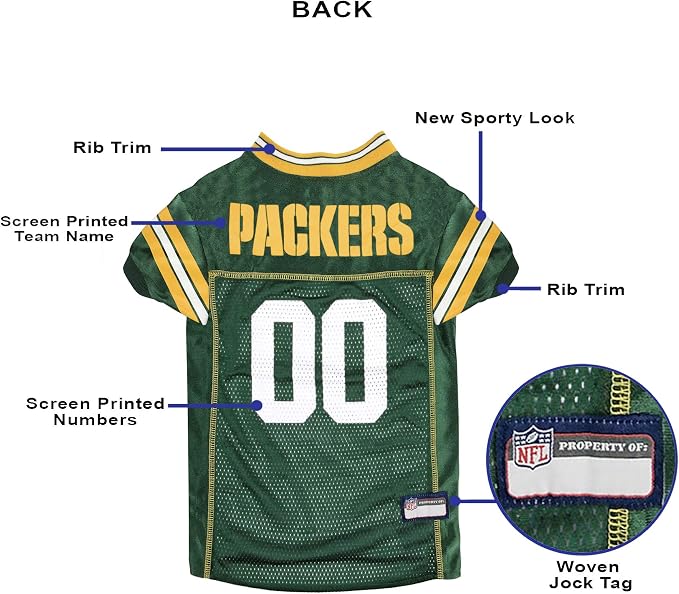 Pets First NFL Green Bay Packers Dog Jersey, Size Medium, Football Shirt Costume for Pet, Dog Sports T-Shirt, NFL Team Clothing for Cats, Licensed Pet Apparel Available in 7 Sizes and 32 Teams
