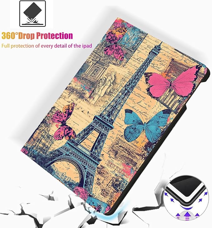 for Microsoft Surface Pro 8-13" 2021 Tablet Case,Auto Wake/Sleep,Adjustable Stand Protective Cover - Paris Tower Butterfly