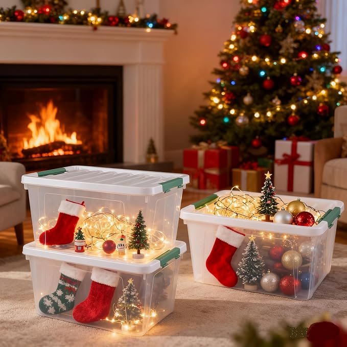 35 Qt Clear Plastic Storage Bins with Lids, 4-Pack Organizing Totes | Stackable Storage Boxes Organization for Garage, Closet, Kitchen, Durable Clear Containers for Organizing and Easy Viewing