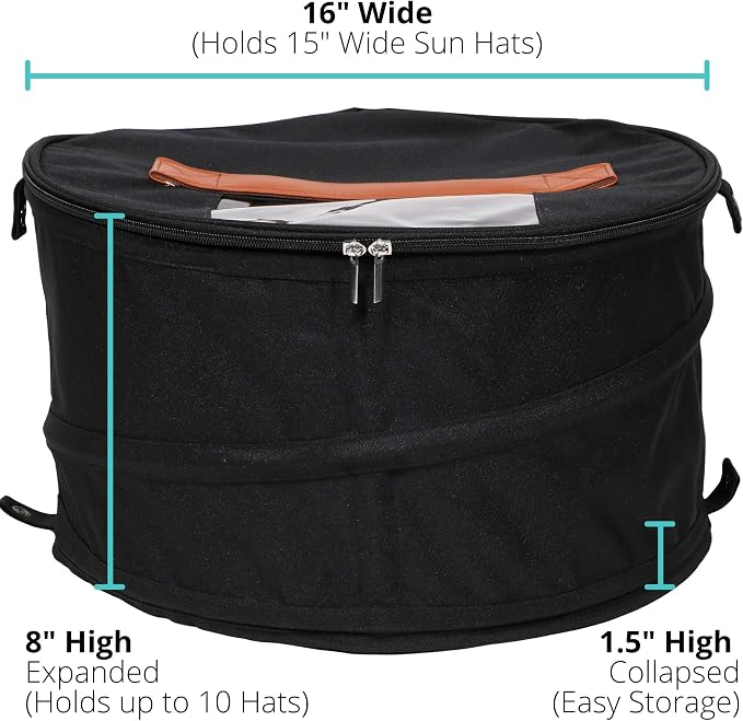 Hat Storage Box | Stuffed Animal Toy Storage | Stackable Round Pop-up Container | Travel Hat Boxes for Women & Men | Closet Organizer w Lid | Dust Cover Cowboy Sun Beach Hats (Black, 2 Pack)