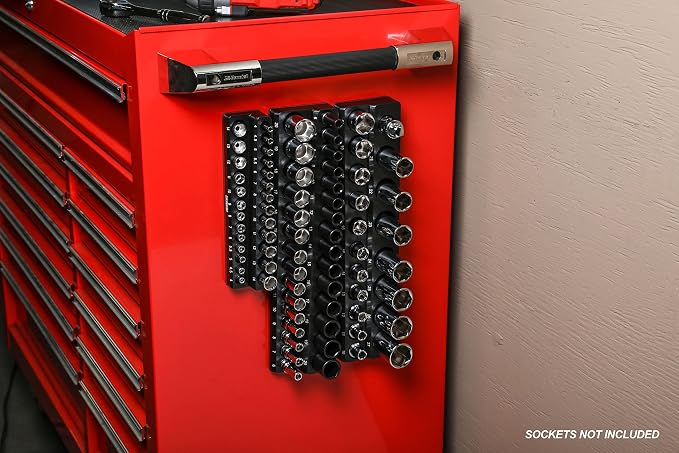 ARES 70235 30-Pc 3/8-In Metric Magnetic Socket Organizer | Part No. 70235; Securely Holds 15 Standard and 15 Deep Size Sockets in Place