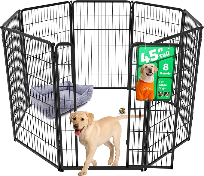 FXW Homeplus Indoor Dog Playpen, 45" H, 8 Panels, for Large Dogs | Stress-free play, Heavy-duty, Semi-open design, Easy setup, Threshold-free gate, Expandable, Patented