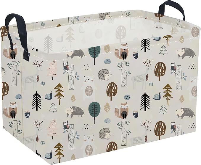Sanjiaofeng Rectangular Cute Animals Storage Baskets,Foldable Kids Toy Clothes Bins for Bedroom,Woodland Animal Basket,Books Box, Gift Basket(Tree Trunk Animals)