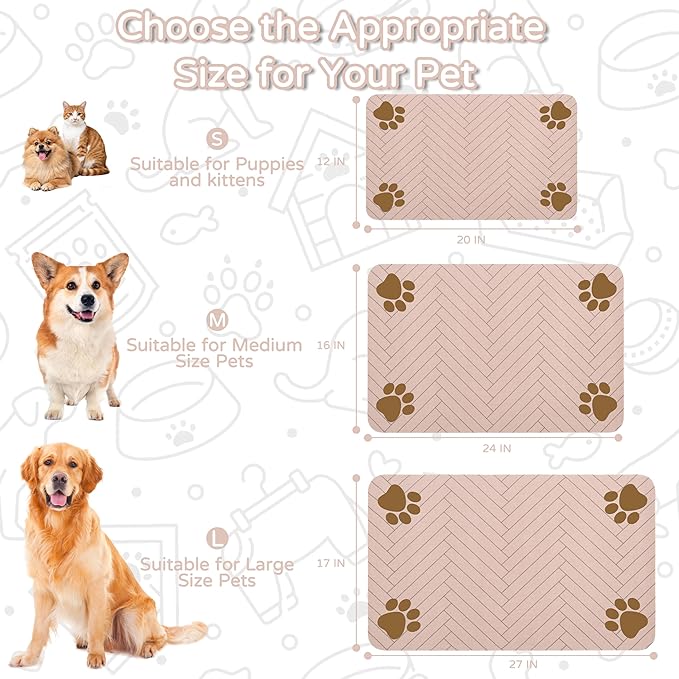 Pet Feeding Mat-Absorbent Dog Feeding Mat for Food and Water Bowl,No Stains Pet Placemat,Quick Drying Water Dispenser Mat for Dog and Cat,Easy to Clean Dog Accessories(S,Brown)