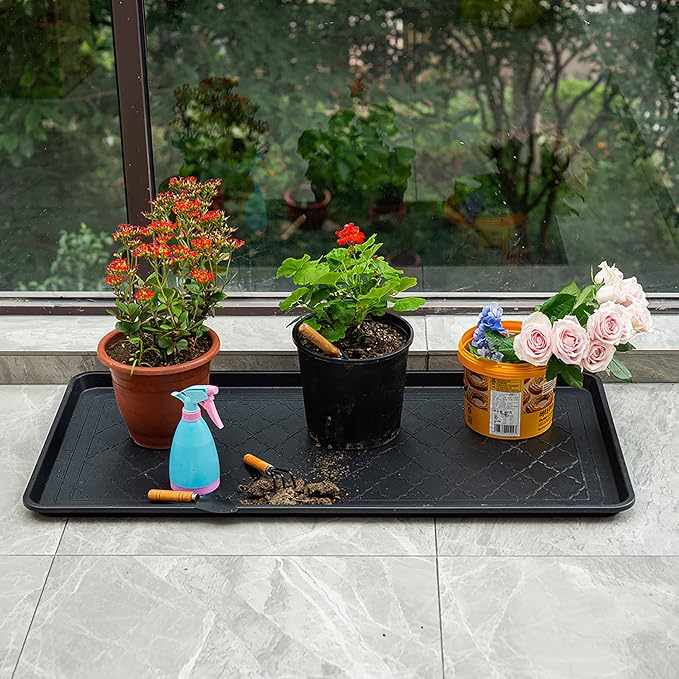 Boot Tray Black, 40x20 in - Waterproof Shoe Mat, Recycled Material | 1.25 in raised edge traps mud, water & snow - ideal for entryway, mudroom, garage, porch or car trunk