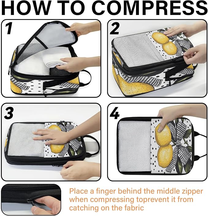 Lemon 6 Set Compression Packing Cubes Cute Fruit Expandable Packing Organizer for Travel Accessories Luggage Suitcase Bag