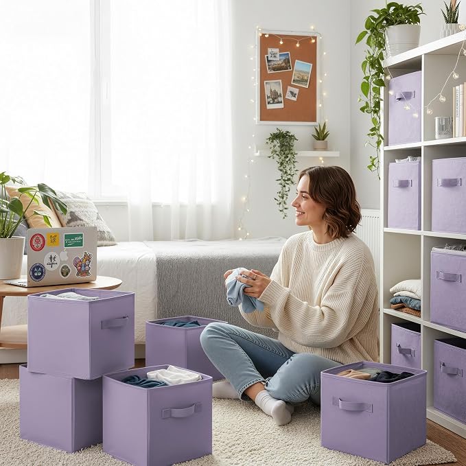 GRANNY SAYS 11 Inch Cube Storage Bins, Lavender Purple, 8-Pack | Collapsible, Cube Organizers with Thickened Base Plate, Sturdy Handles, Decorative Baskets for Shelves, Closet