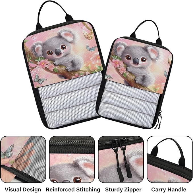 Cute Koala 6 Set Compression Packing Cubes Animals Expandable Packing Organizer for Travel Accessories Luggage Suitcase Bag