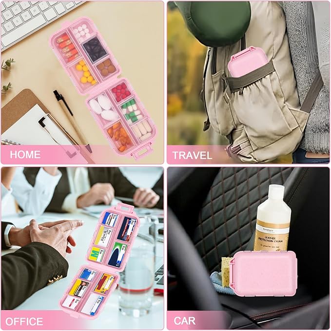 Travel Pill Organizer with 189 Medicine Labels & Stickers - 7 Day Pill Organizer (Pink, 1 Pack)
