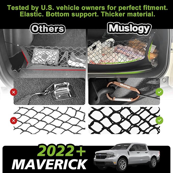 Muslogy for Maverick Cargo Mesh Net Accessories Stretchable Trunk Organizer Cargo Elastic Mesh Bed Net with Hooks Compatible with Ford Maverick XL XLT 2022 2023 2024 2025 | Custom Fit, Truck Bed Storage Organizer Net for Pickup Truck Bed Divider, Heavy...