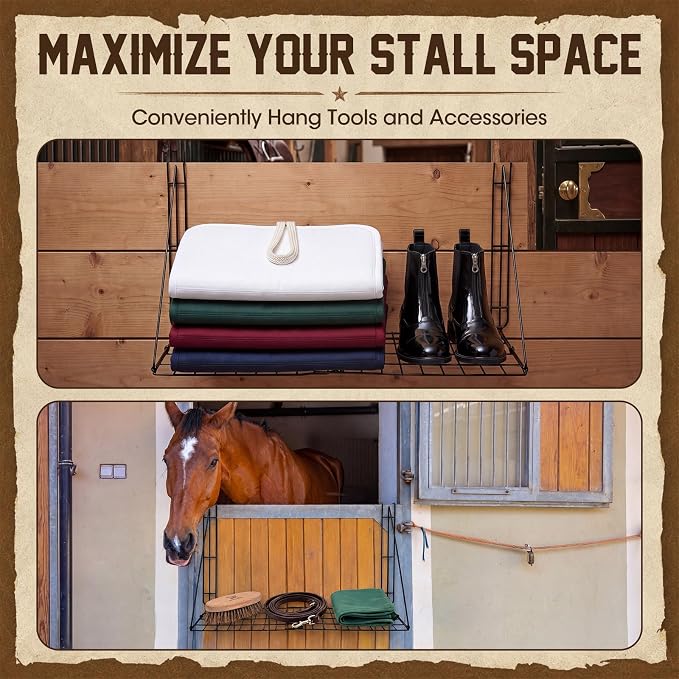 Gisafai 36'' x 18'' Portable Hanging Shelf for Horse Show, Foldable Metal Mesh Tack Shelf, for Horse Trailer, Tack Room, Barn, Stall Organizer Rack Holds Equestrian Items, Folds for Easy Transport
