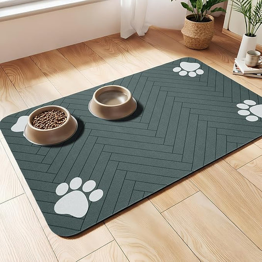 Pet Feeding Mat-Absorbent Dog Feeding Mat for Food and Water Bowl,No Stains Pet Placemat,Quick Drying Water Dispenser Mat for Dog and Cat,Easy to Clean Dog Accessories(S,Dark Gray)