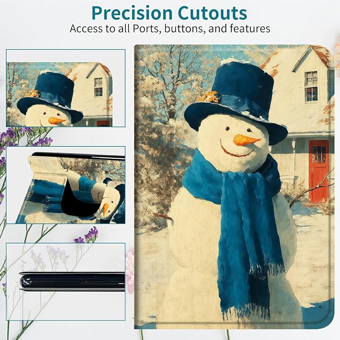 Case for Samsung Galaxy Tab E 9.6" 2015 SM-T560/T561/T567, 360 Degree Rotating Stand with Multi-Angle Vertical & Horizontal Viewing Shockproof Shell for Women Men, Blue Towel Snowman