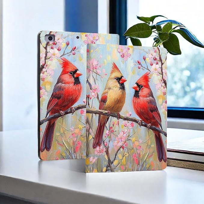 for Microsoft Surface Pro X/Pro X Plus-13 2019/2020/2021/2024 Tablet Case,Auto Wake/Sleep,Adjustable Stand Protective Cover - Cute Cardinal Bird Sakura