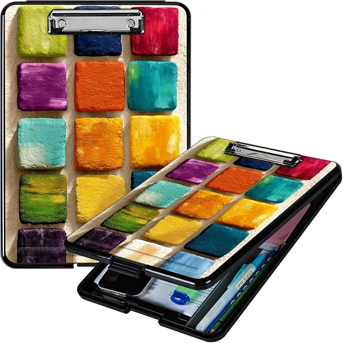 Heavy Duty Storage Clipboard, Slim Nursing Clipboard with Internal Pen Case, Portable File Organizer Case for A4 Letter Size Paper Office Medical Professionals, Watercolor Paint