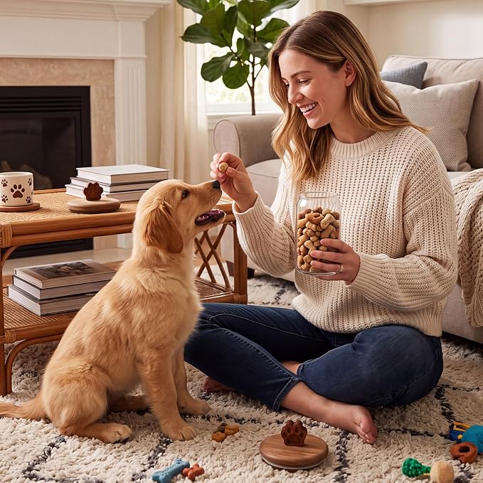 3 Pcs Glass Dog Treat Container, Cookie Jar with Wooden Lid, Paw | 3 Sizes, Airtight Pet Treat Storage Container, for Kitchen Counter, Treats Canister, Doggie Cookie, Pets