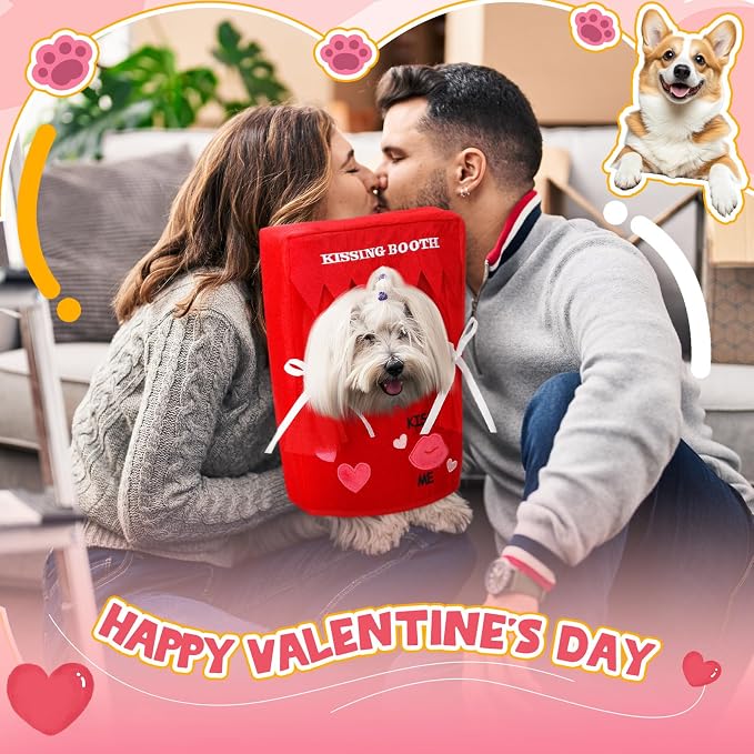 Hallowen Dog Kissing Booth Costume Headpiece for Pets, S/M | Hallowen Pet Headwear for Dogs Cats with Red Fabric Hearts, Valentine Party Birthday Photo Prop, Fun Costume Gift for Pups