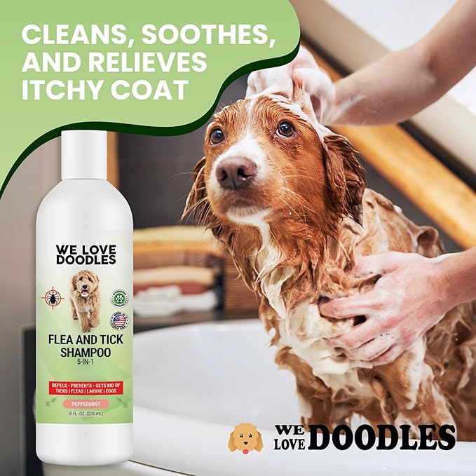 We Love Doodles Flea Shampoo for Dogs - Stops Fleas & Ticks for Dogs, Natural, Safe & Effective Lice Treatment, Soothing Shampoo for Sensitive Skin, Manufactured in USA (8 fl oz)