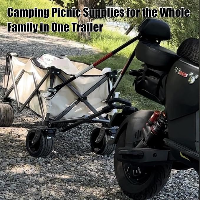 Bike Trailer Hitch for Wagon Camping Rolling Cart Collapsible Wagon with 360° Swivel Joint & Shock Absorber, Quick-Release Clamps for Folding Wagons, Pet Carts & Garden Trailers