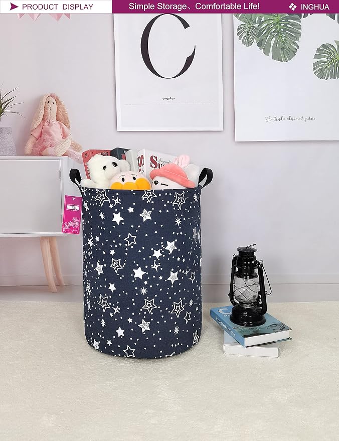 Star Fabric Storage Bin Nursery Organizer Basket | Organizer Bin Dirty Clothes Collapsible Waterproof for College Dorms, Boys and Girls Bedroom,Bathroom