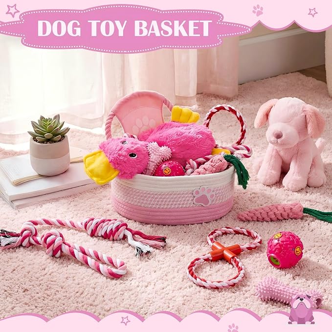 Zopeal Dog Toy Gift Basket Set for Puppy Birthday, Pink
