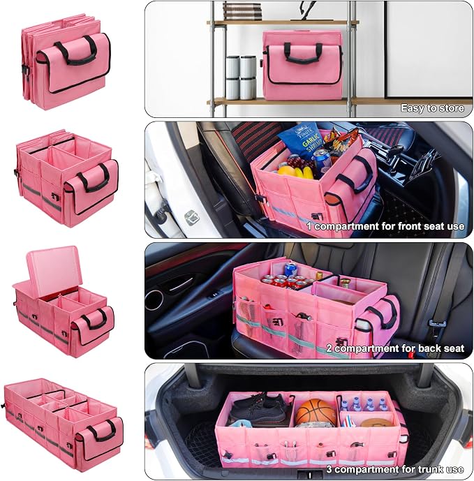GDNasist Car Trunk Organizer and Storage for Car, SUV & Sedan, Large | Collapsible Trunk Organizers with Lid & Removable Cooler Bag, Car Accessories, Removable Dividers for Custom Space, Interior