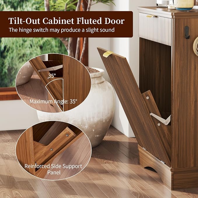 Dog Feeding Station with Storage Cabinet & 2 Elevated Bowls,Hooks,Walnut | Flip-top Sealed Food Bin.Pull-out Bowl Drawer with Wheels.Side Hooks for Leashes + Internal Shelf for Cans.For Dogs/Cats.
