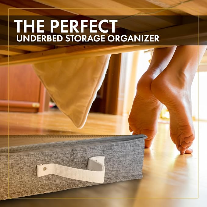 HOMELUX THEORY Under Bed Storage, Low Profile 2pc with Lid, Light Gray | Slim fit for low-clearance beds & couches, Fits seasonal clothes, blankets & shoes, Bins with lids, Space-saving storage