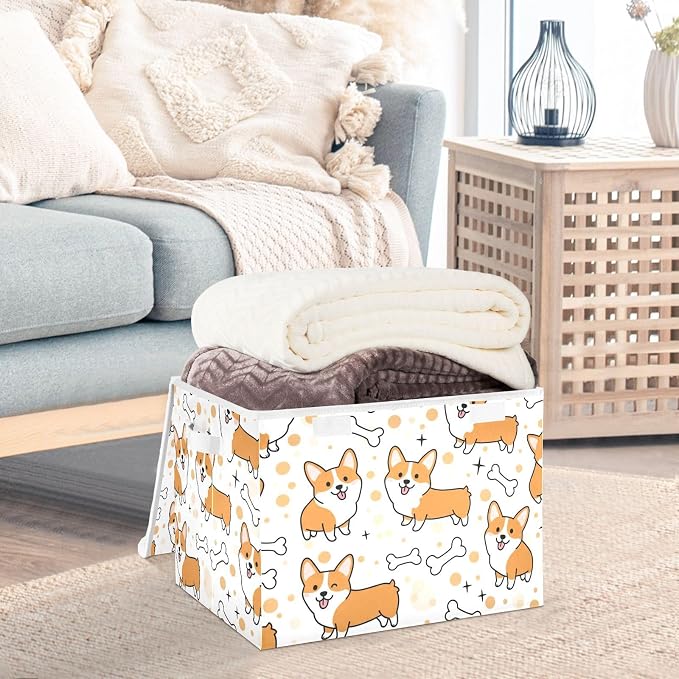 Animal Pup Pet Storage Bins with Lids Closet Bedroom 40L Fabric Bin | Decorative Storage Boxes, Foldable & Stackable, Dust-Proof Flip Top, Reinforced Handles, For Home & Dorm, Clothes & Toy Box