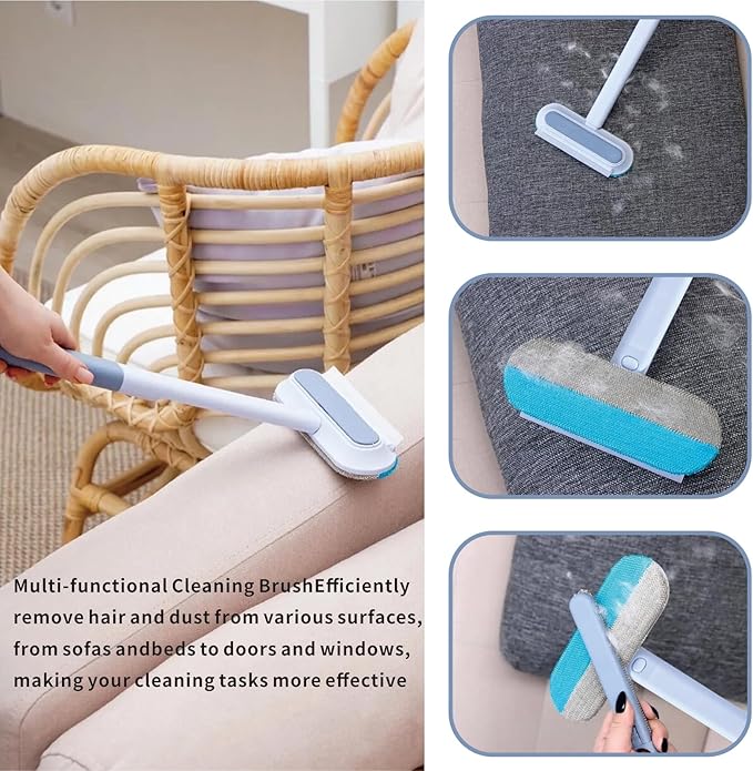 4 in 1 Pet Hair Remover, Reusable Washable Lint Brush for Dog and Cat Hair - Multifunctional Fur Removal Tool, 17.3Inch Adjustable Long Handle, for Couch, Furniture, Carpet, Car Seat, Clothes, Bedding