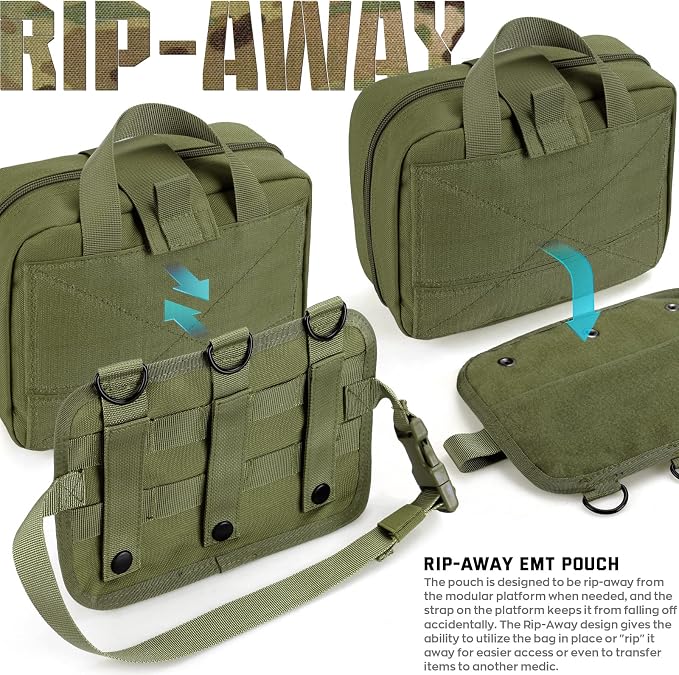 LIVANS Medical Bag, First Aid Bag Empty for Emergency & Trauma Kits | Molle Quick Release Design, Headrest Mount, Includes Flag and Cross Patch,Versatile for Tactical, Camping, Hiking and Travel