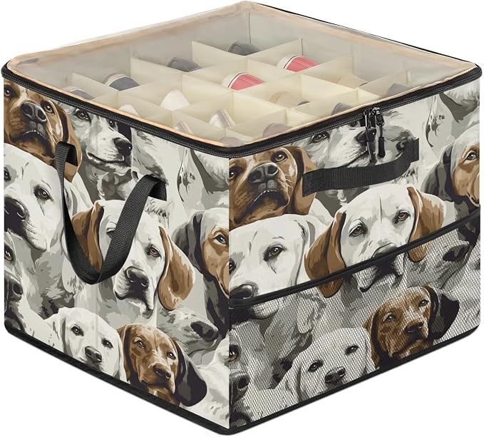 TropicalLife Dogs Animal Shoe Organizer for Closet | Cute Puppy Pets Foldable Shoe Storage Organizer Box Bin with Adjustable Dividers and Clear Cover, Fits up to 16-32 Pairs