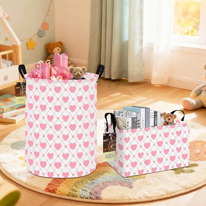 Rectangle Canvas Foldable Storage Basket for Nursery, Heart