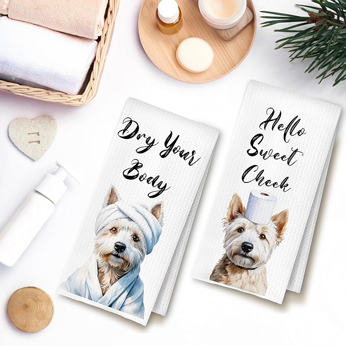 Funny West Highland White Terrier Dog Hand Towels for Bathroom Washroom, Gifts for West Highland White Terrier Lovers Women Men, Dog Bathroom Decor, 16x24 Inch Set of 4