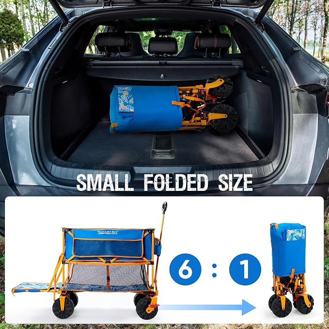 Old Bahama Bay 400L Collapsible Double Decker Beach Wagon with Brakes, Folding Beach Cart with 54" Extra Long Decker, 450LBS Heavy Duty Wagon Chart with All-Terrain Big Wheels for Sand Camping Garden