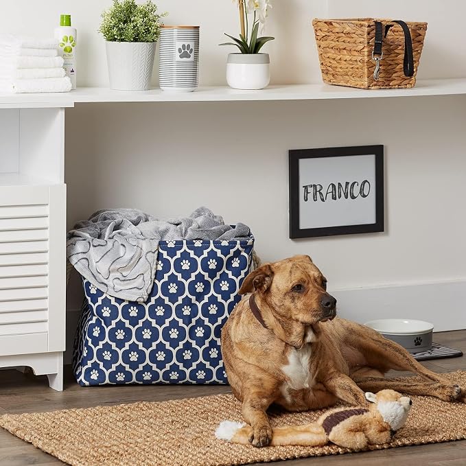 Bone Dry Pet Storage Collection Lattice Paw Print, Nautical Blue, Large Rectangle