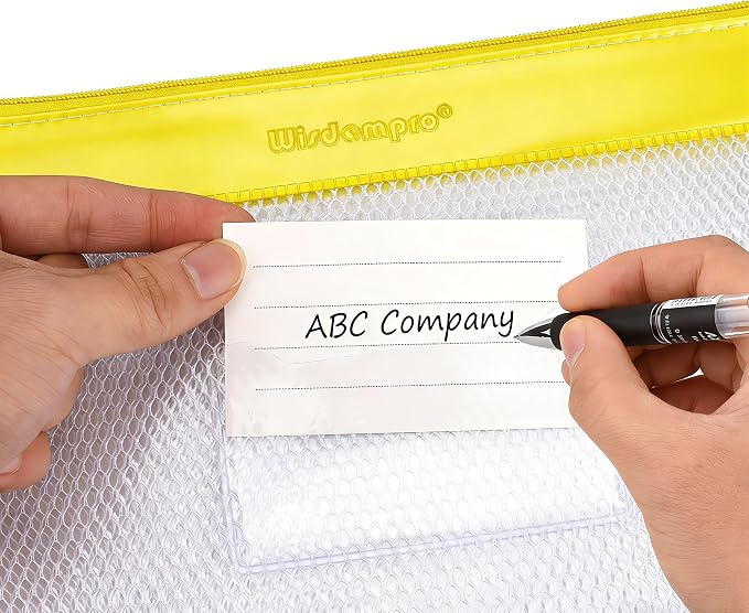 Wisdompro Zipper Pouch, 4 Pack Waterproof Mesh File Bag, Document Organizer | 13.3x9.8", Letter Size Mesh Bag with Outer Label Pocket, Durable, Perfect for File, Paper, Office, School, Purple/Yellow