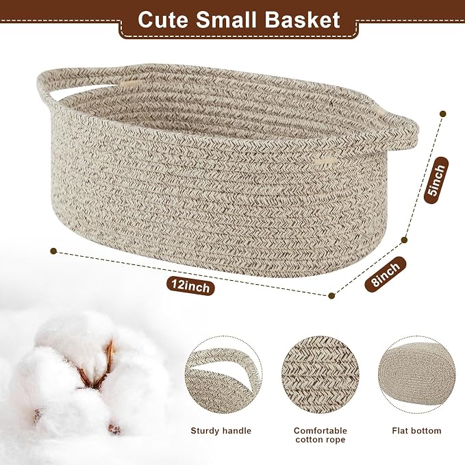 OIAHOMY Gift Basket with Handle, Small Woven Basket with Gift Bag，Ribbon and Wrap Tissue Paper，Nursery Bins Empty to Fill with Small Items, Baby，Pet Toy Organizer - Brown
