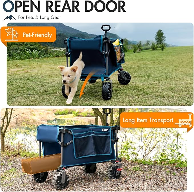 Portal 350L Collapsible Wagon Cart with Removable Canopy, 270LB Cart Blue | Collapsible Wagon Cart with Removable Canopy Folding with Rear Door for Pet, Camping, Beach, Sports and Outdoor Adventures
